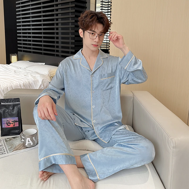 睡衣男春秋季大码宽松长袖2025新款冰丝春秋胖子加肥加大薄款套装