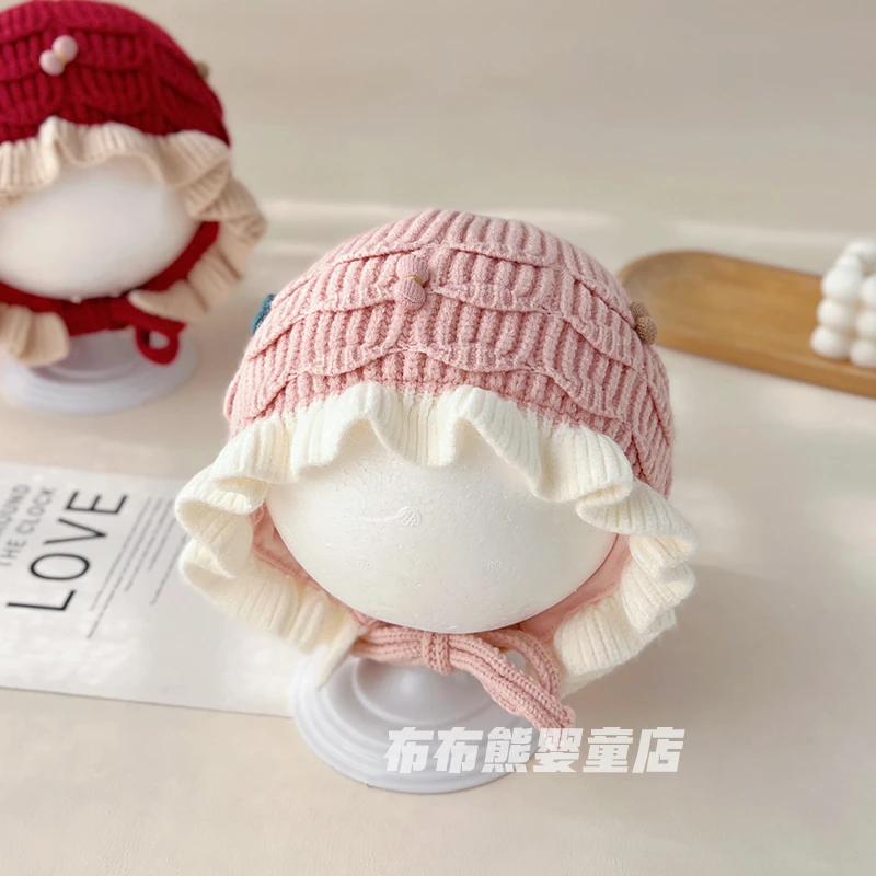 婴儿帽子冬季加厚保暖护耳帽女宝宝冬天公主洋气针织毛线帽宫廷帽