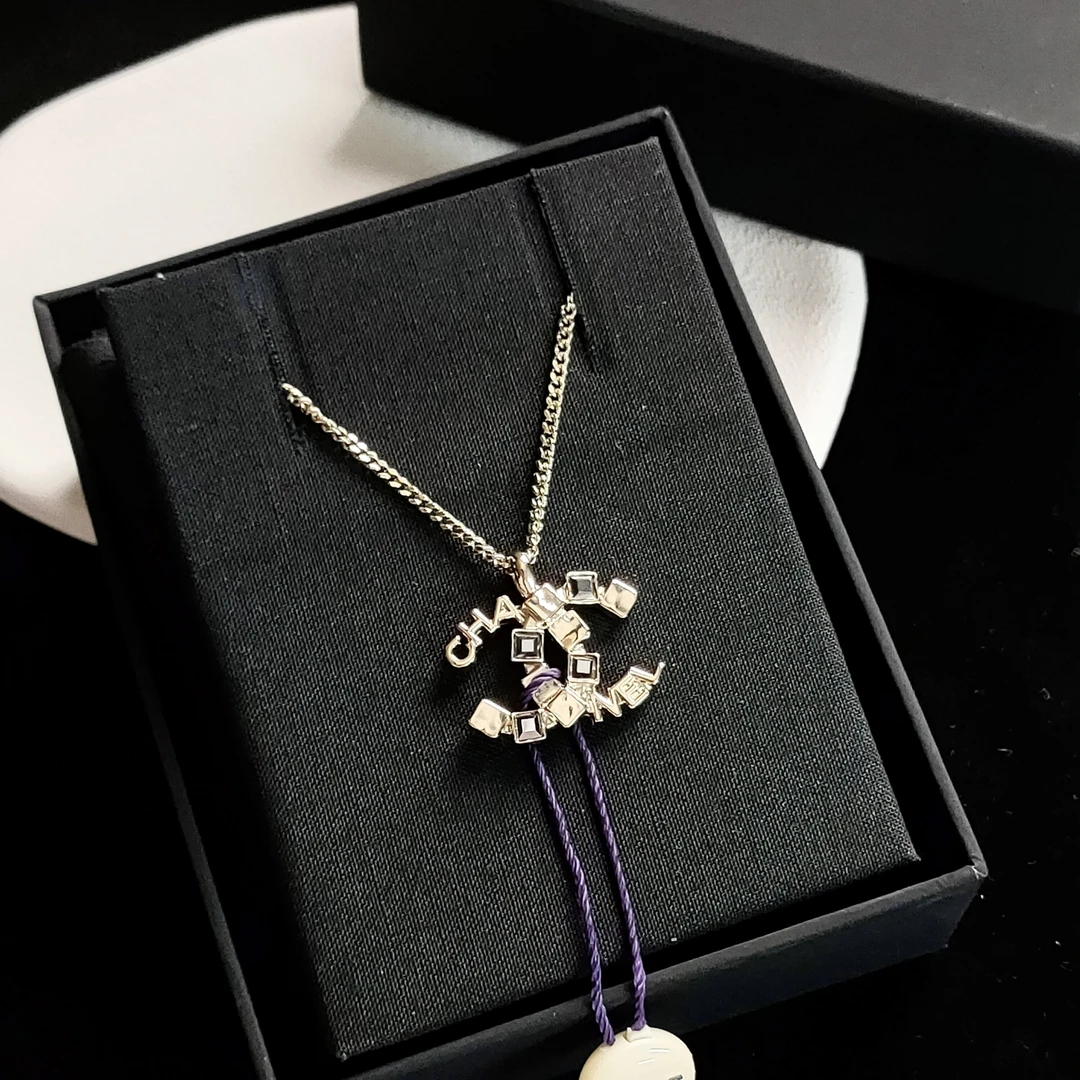 99新 Chanel/香奈儿 Azul-24C金色字母方形水钻宝石双C项链49733
