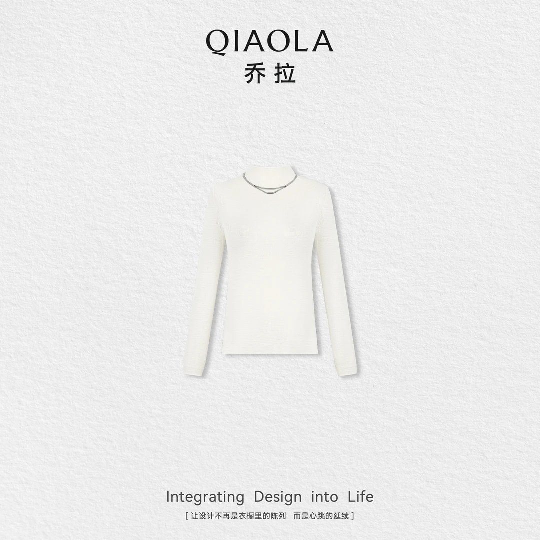 QIAOLA/乔拉【黑金搭档】秋季羊毛精纺半高领百搭显瘦气质上衣预售