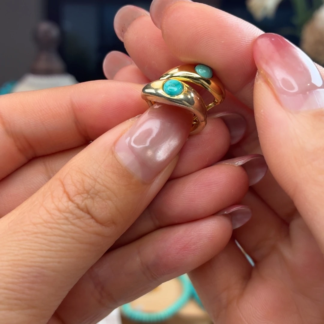 绿松石银S925镀金镶嵌耳饰