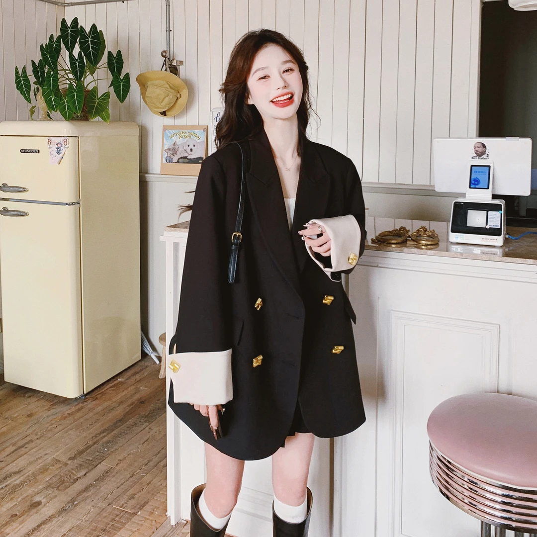 黑色高级感轻职风西装外套女2025秋季新款小个子精致百搭西服上衣