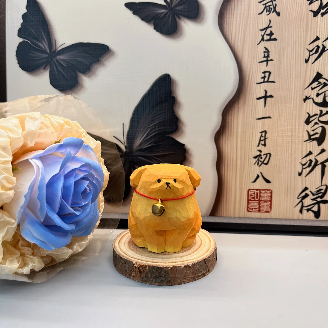 手工木雕棕色金毛狗创意可爱办公桌面摆件送朋友