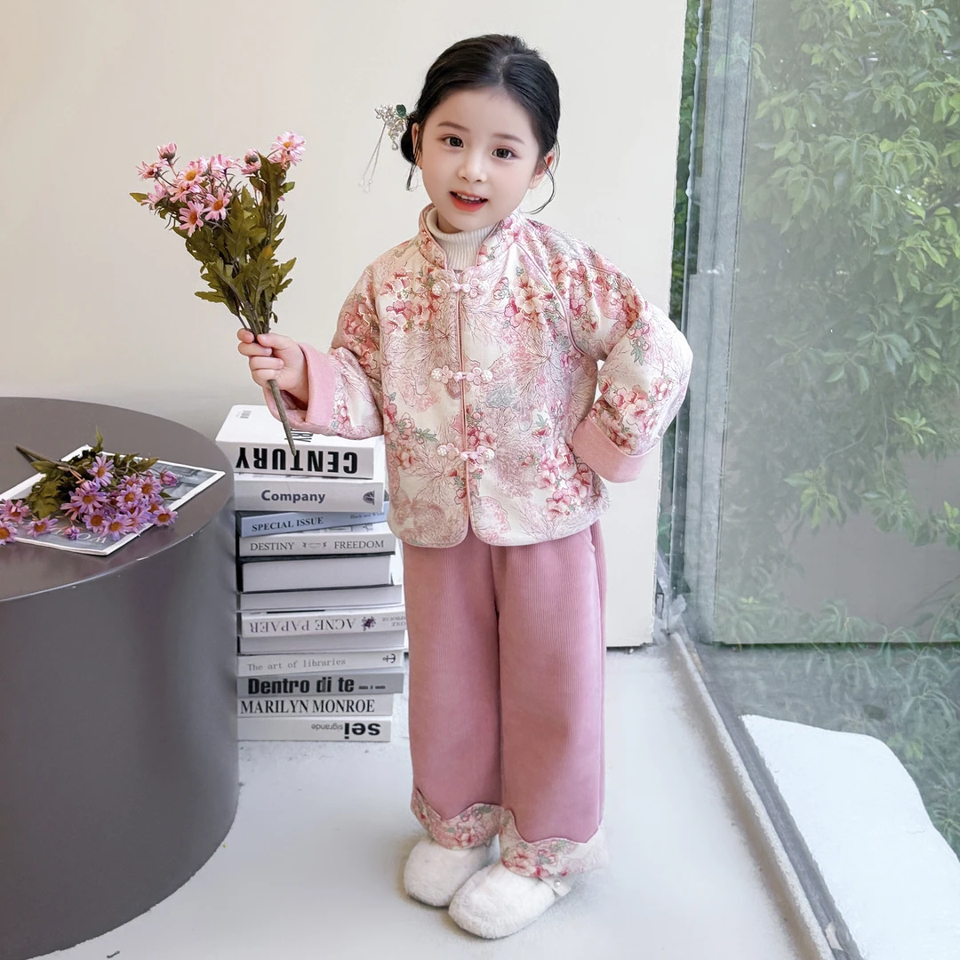 女童冬装国风加厚套装2025新款儿童洋气女宝宝时尚新中式两件套潮