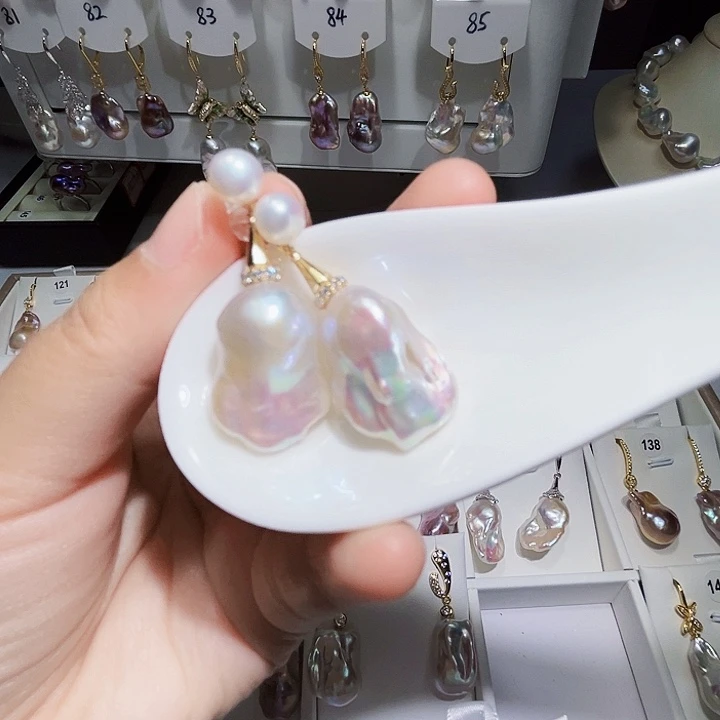 淡水珍珠耳饰银S925镶嵌星**明