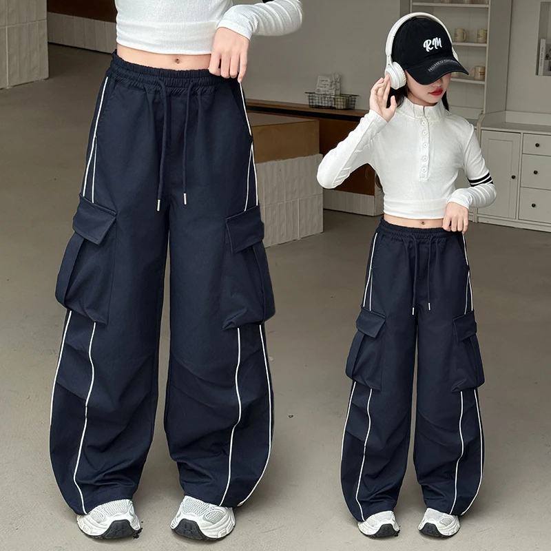 女童秋季工装裤2025新款初中生春秋纯棉装宽松长裤阔腿裤6-12岁潮