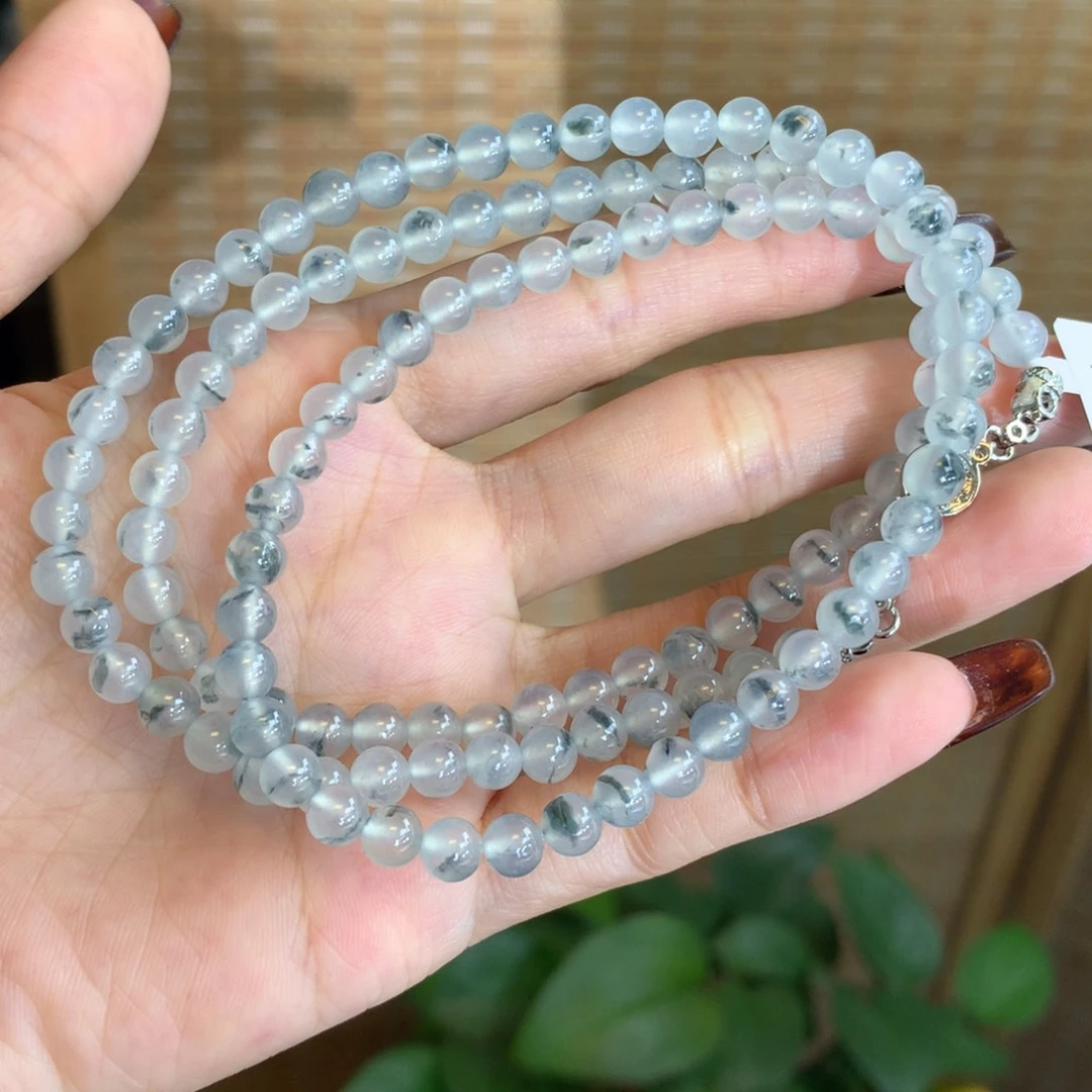 翡翠未镶嵌手串卡5.4正冰水墨画飘花项链（推荐款）