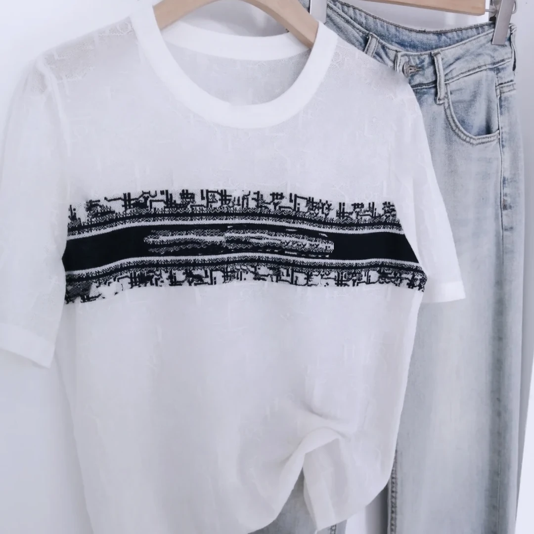 W002~神雕侠侣~蓝色白色针织T恤