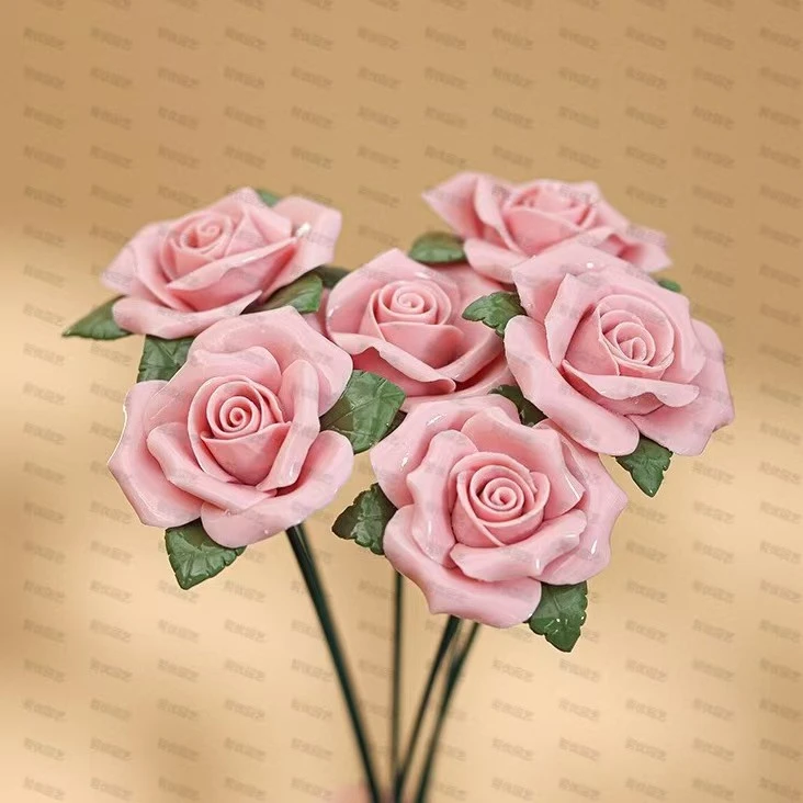 创意陶瓷手工花插花枝摆件家居装饰花高档摆件高级感立体仿真花