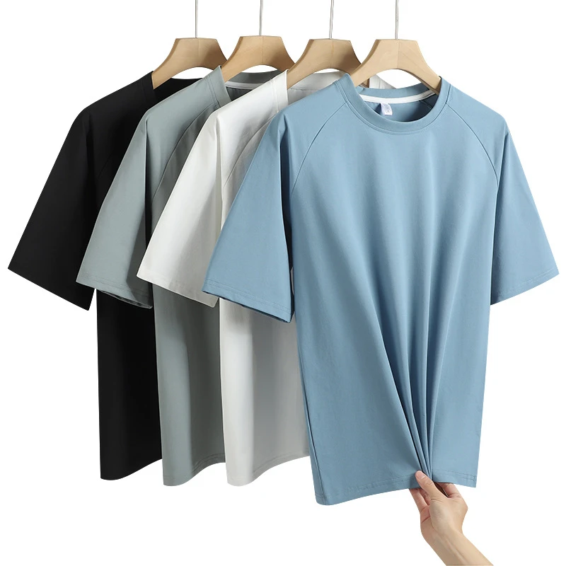 夏季新款纯色薄款男士冰丝短信T恤弹力男款健身速干透气 体恤衫男