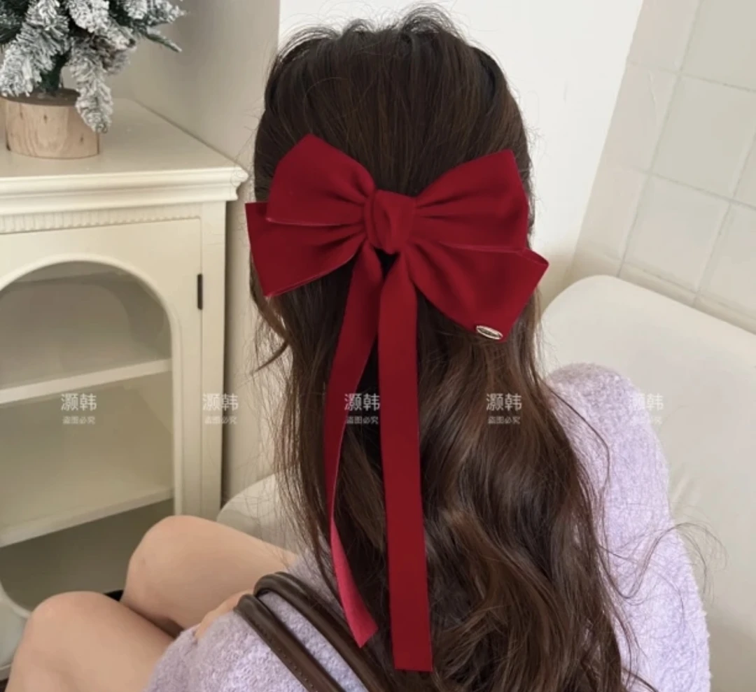甜心公主~新年红丝绒蝴蝶结鸭嘴夹氛围感甜美减龄少女发饰头饰