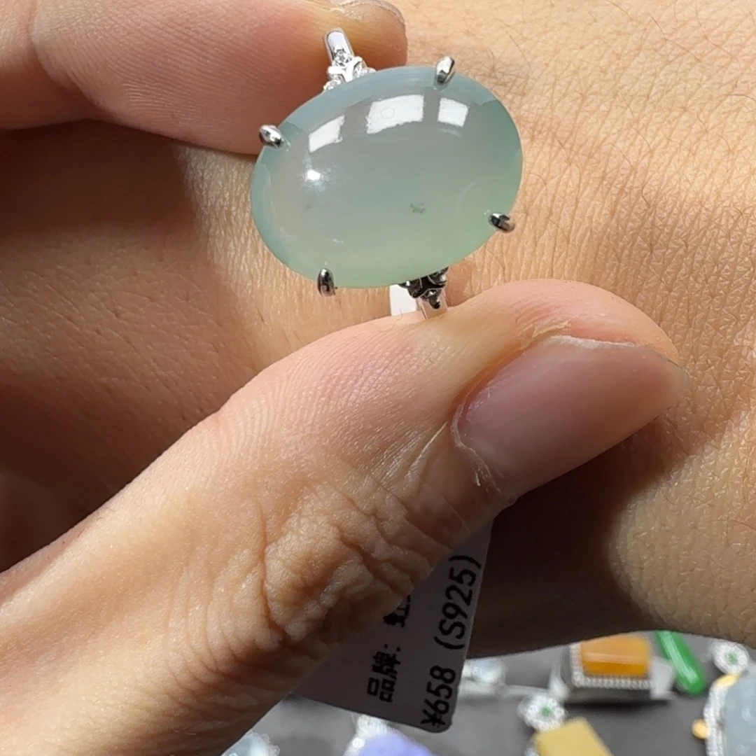 翡翠银S925镶嵌戒指天然缅甸翡翠A货