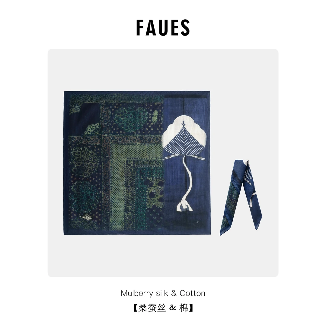 FAUES桑蚕丝棉复古文艺棉丝混织亲肤柔软四季中方巾65cm