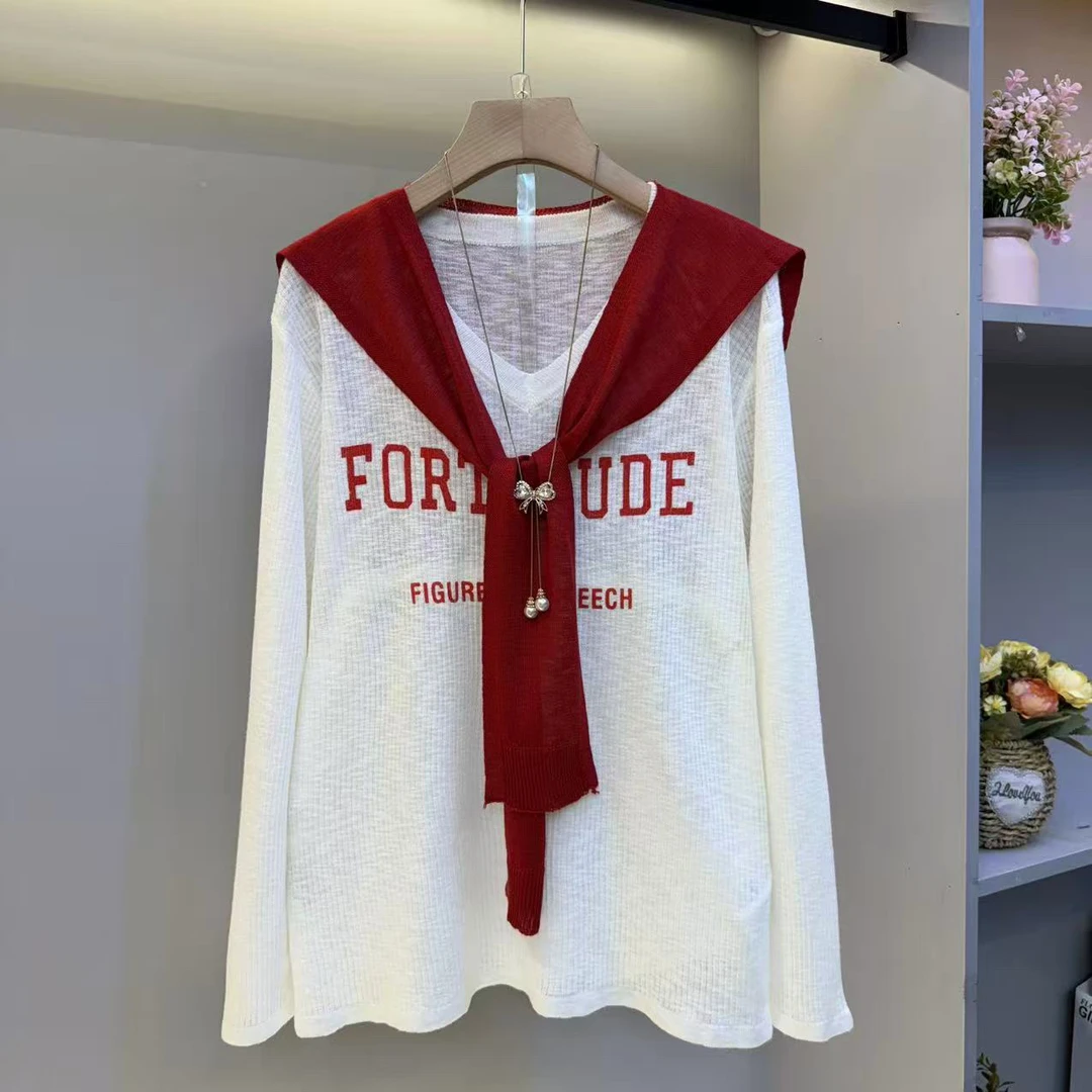 2025秋季新款字母针织衫披肩两件套(披肩可拆卸)