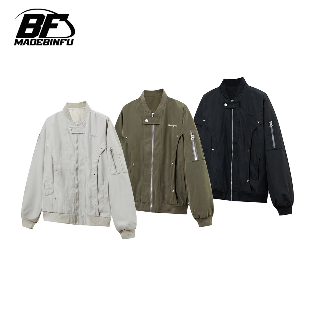 BINFU 春秋新款 美式复古风宽松男女同款休闲百搭棒球服夹克外套