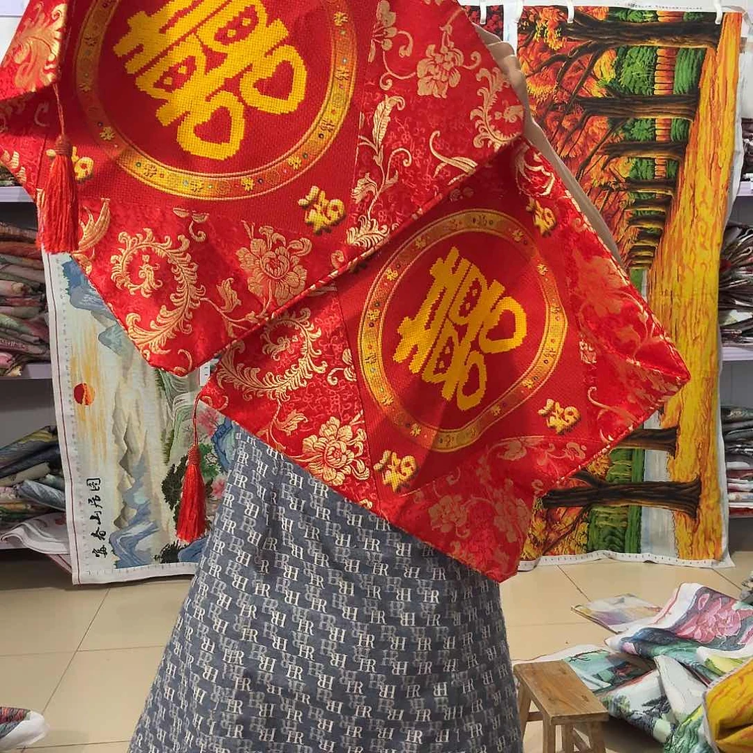 棉十字绣成品抱枕图案随机