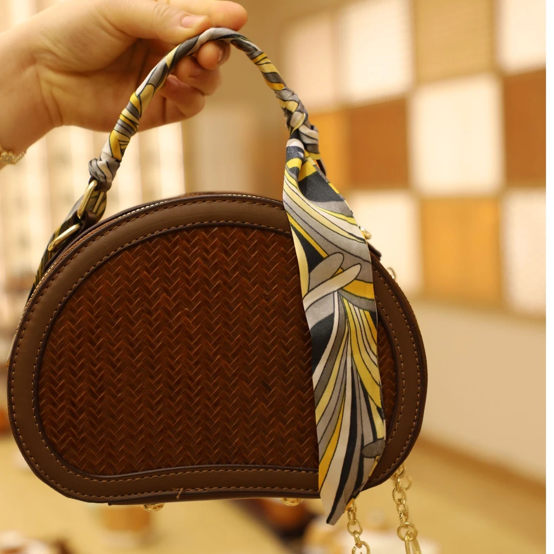 杨昌芹非遗竹编小香风带丝巾包斜挎单肩时尚百搭女包