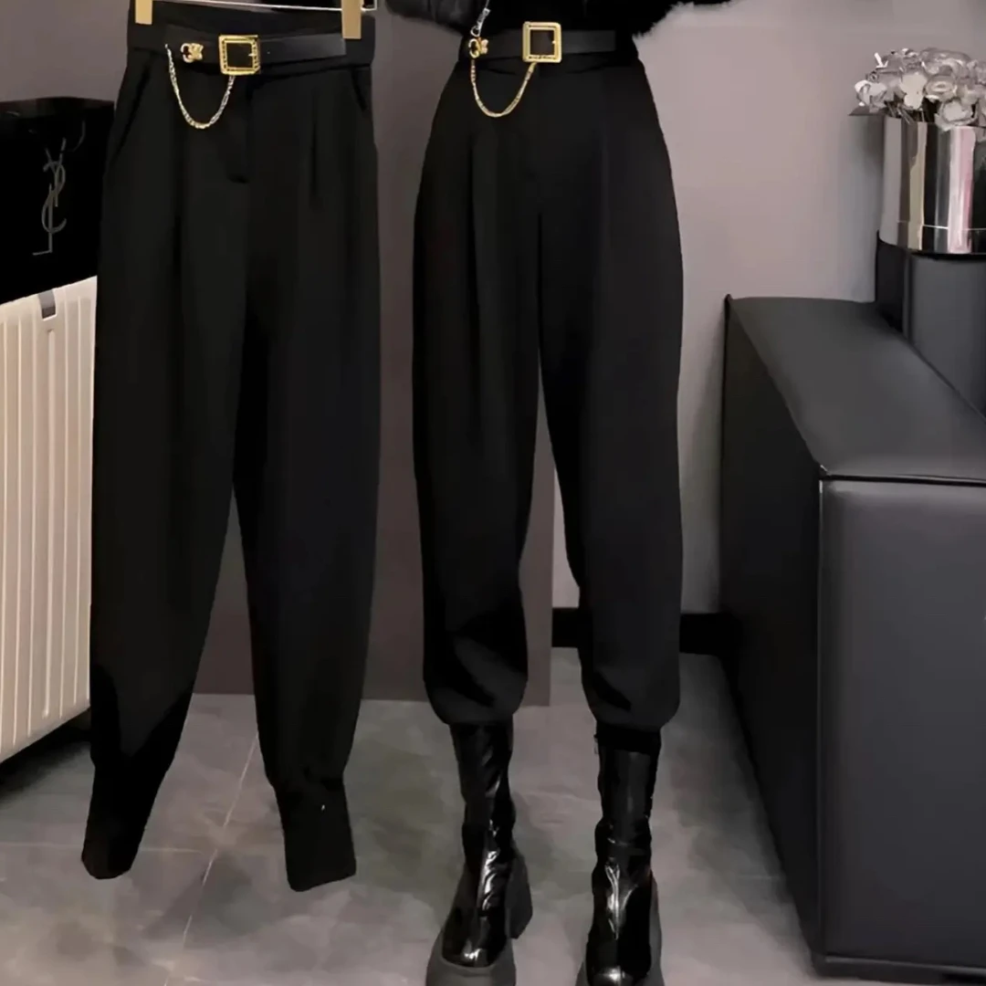 23350冬季加绒加厚宽松显瘦高腰小脚萝卜哈伦女裤时尚休闲