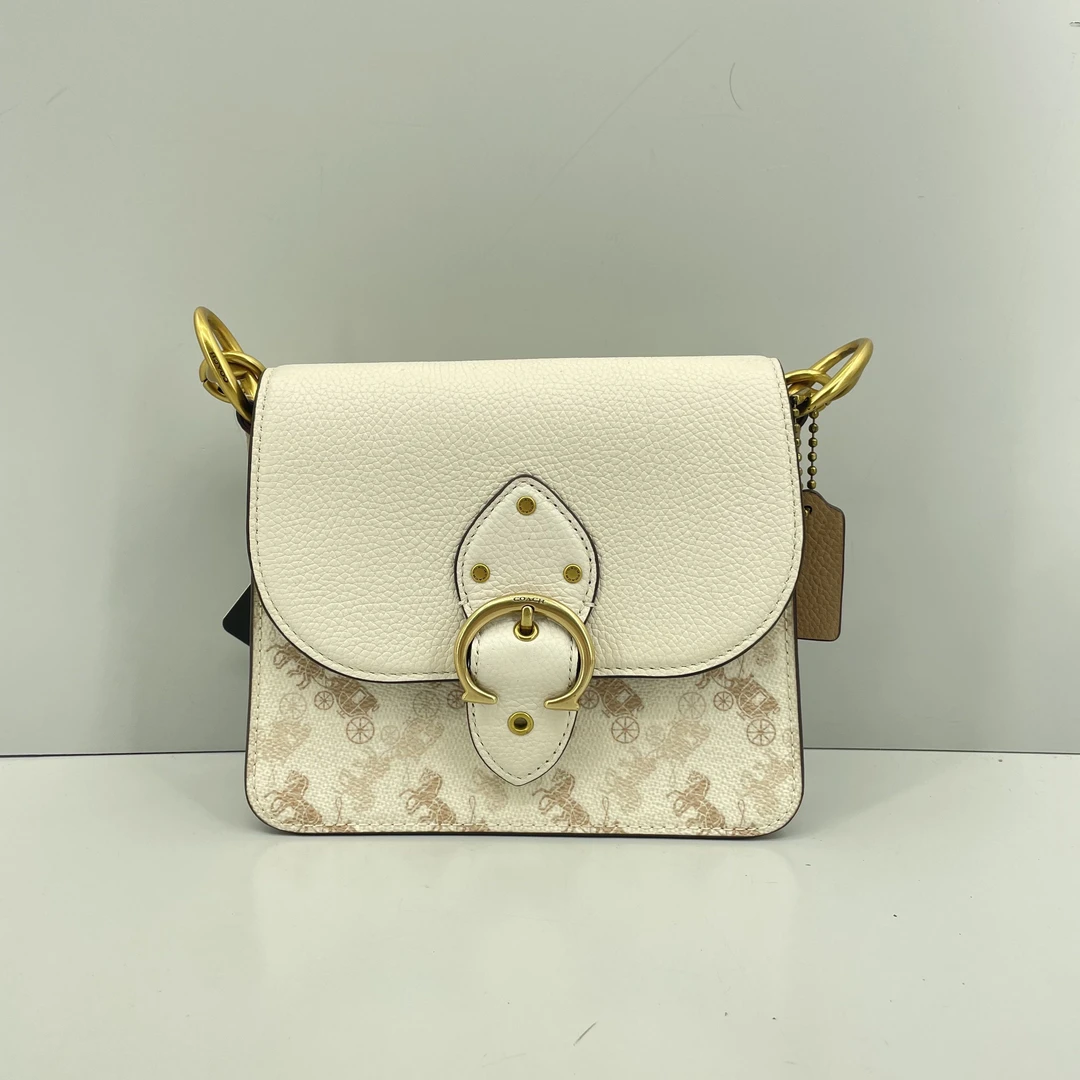 95新 COACH/蔻驰 beat18白拼马拉车老花斜挎包少长肩带18*16*7cm