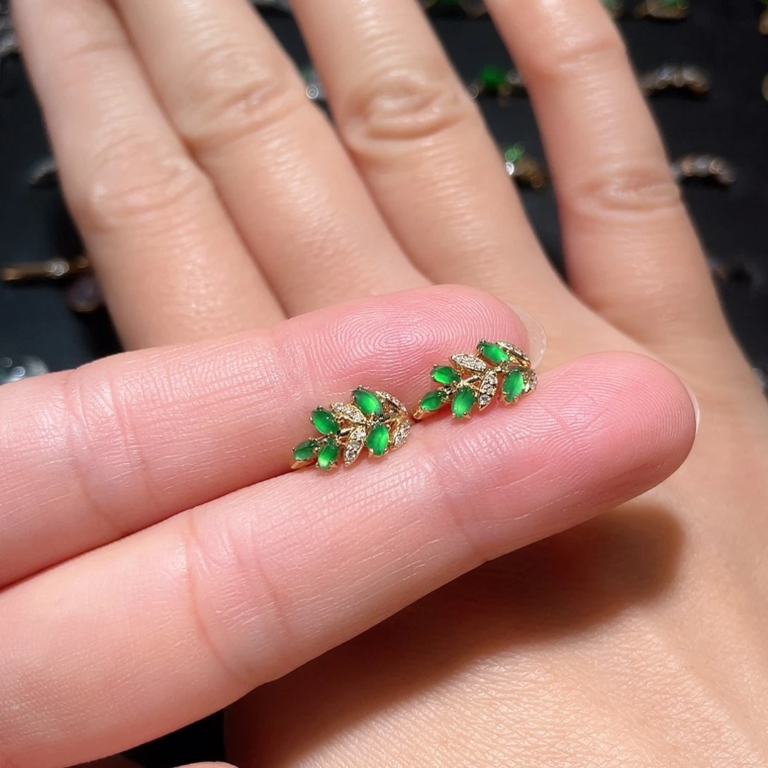 翡翠耳饰18K金镶嵌南非钻