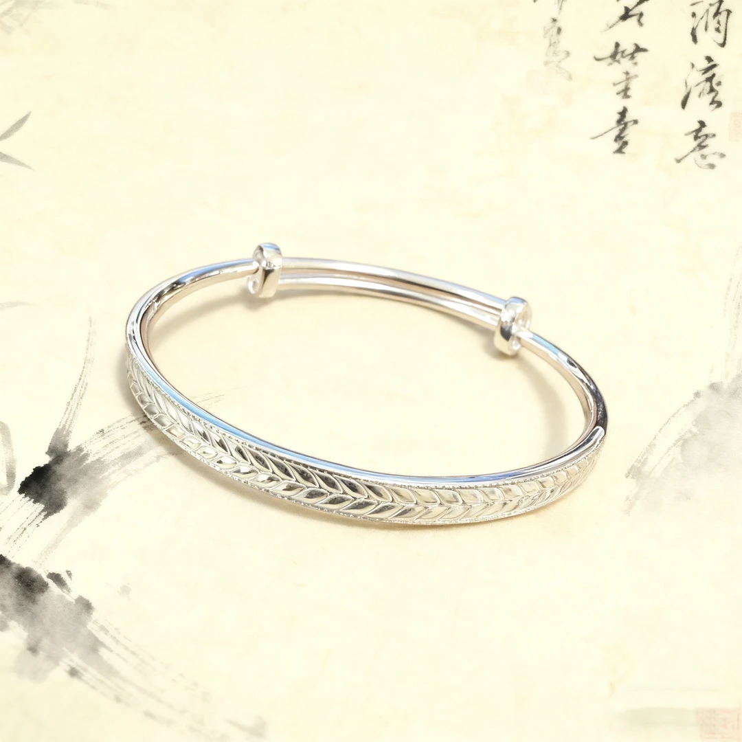 足银手镯 【麦穗推拉镯】足银999手工气质时尚小众ins百搭
