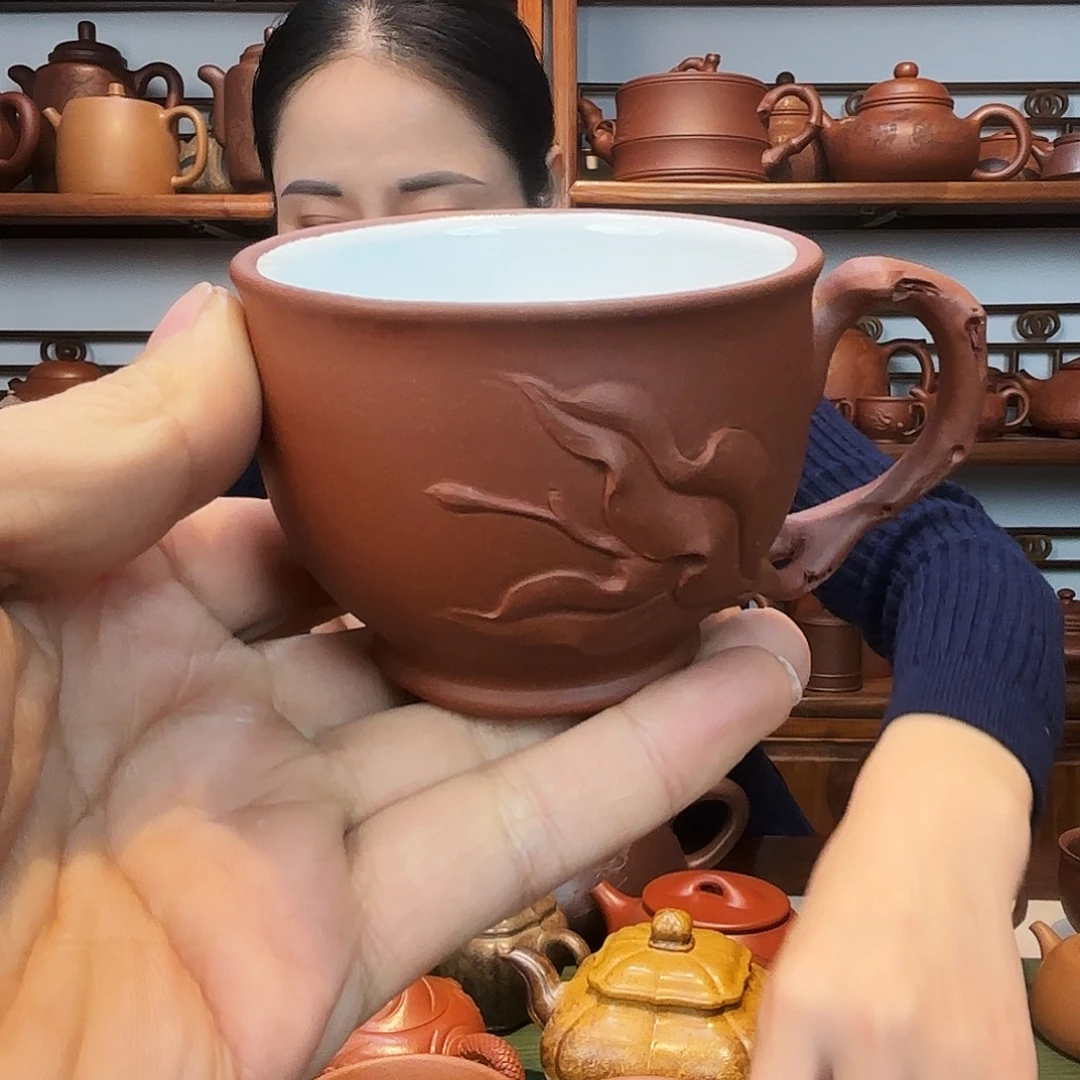 紫砂茶杯桃杯白釉