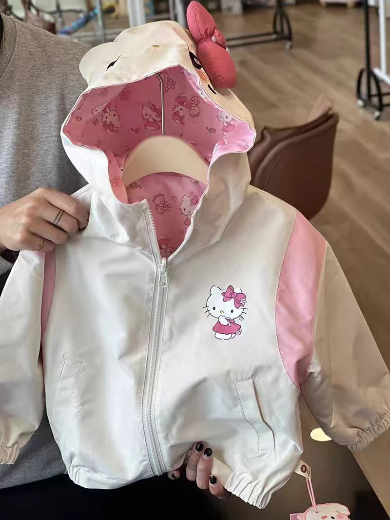 女纯色卡通卡通动漫普通外套春款休闲宝宝小童白色双面穿