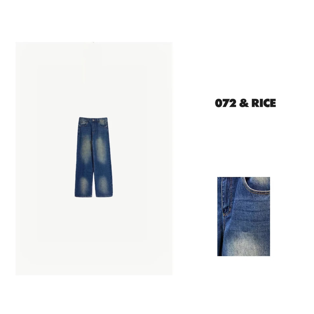 072 & RICE【海心沙】夏季复古做旧直筒宽松牛仔长裤 CB013 51FF