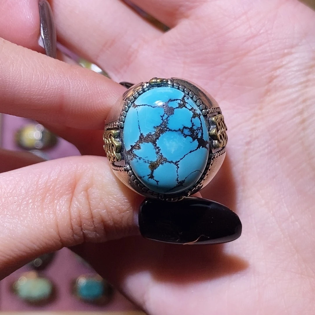 绿松石戒指银S925镶嵌豪*戒指