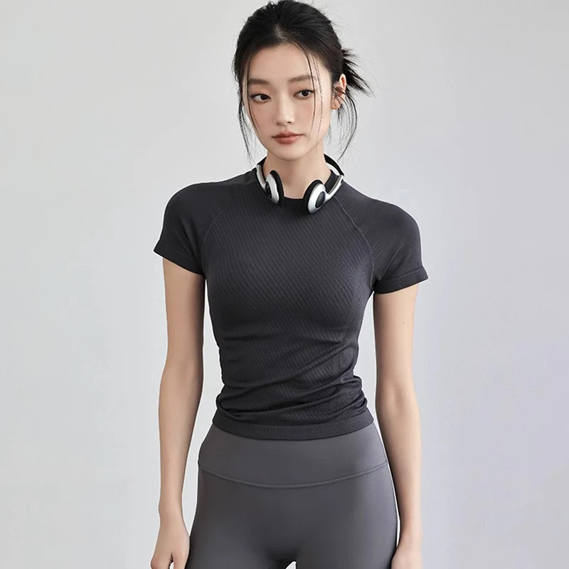 瑜伽服女短袖上衣紧身衣弹力速干透气t恤专业运动健身跑步训练服