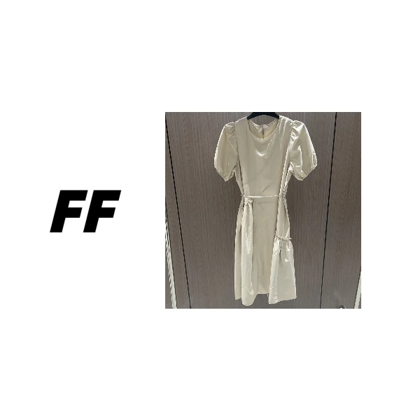 【B50082】春夏新款系带收腰圆领显瘦连衣裙