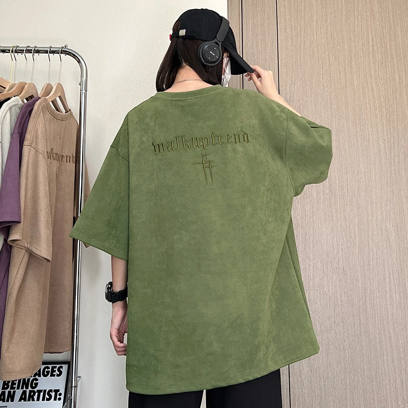 2025刺绣短袖男士夏季百搭T恤日系美式宽松休闲半袖复古情侣上衣