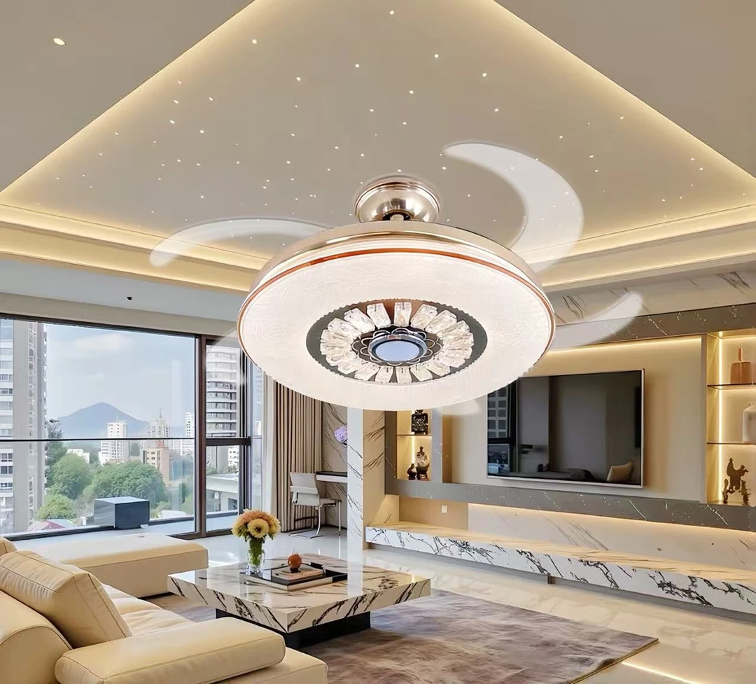 【52CM】音响水晶隐形风扇灯智能一体轻奢风静音节能能听歌能照明