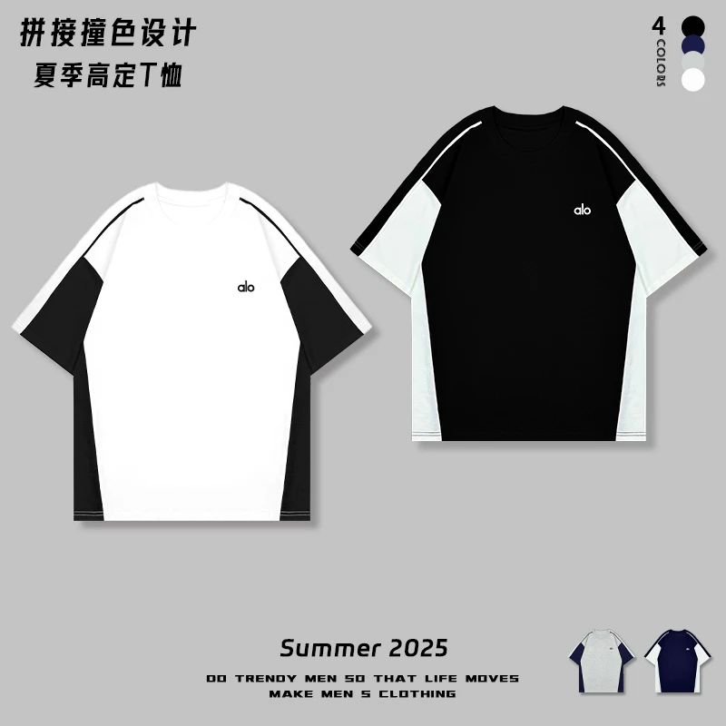 【夏季上新拼接撞色刺绣圆领短袖】时尚百搭休闲圆领短袖9301