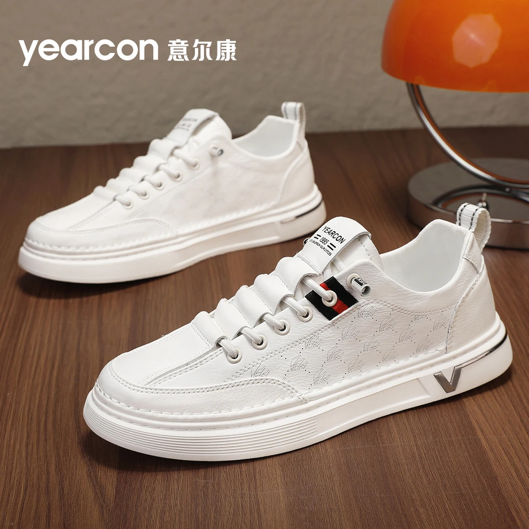 意尔康板鞋男鞋2025新款夏季商务轻便高端小白鞋男士休闲厚底皮鞋