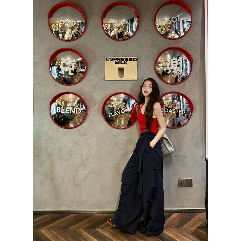 韩系辣妹休闲百搭设计感吊带背心上衣高腰宽松工装裤直筒裤长裤女