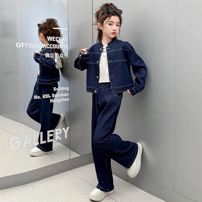 网红女童套装春装2025新款洋气儿童春秋款牛仔春季运动休闲两件套