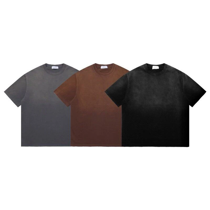 320G重磅水洗双纱棉 喷马骝磨破工艺短袖T恤男女同款