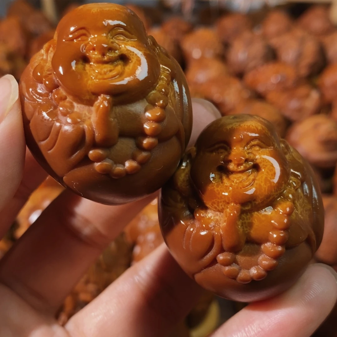 橄榄核把件弥勒一对