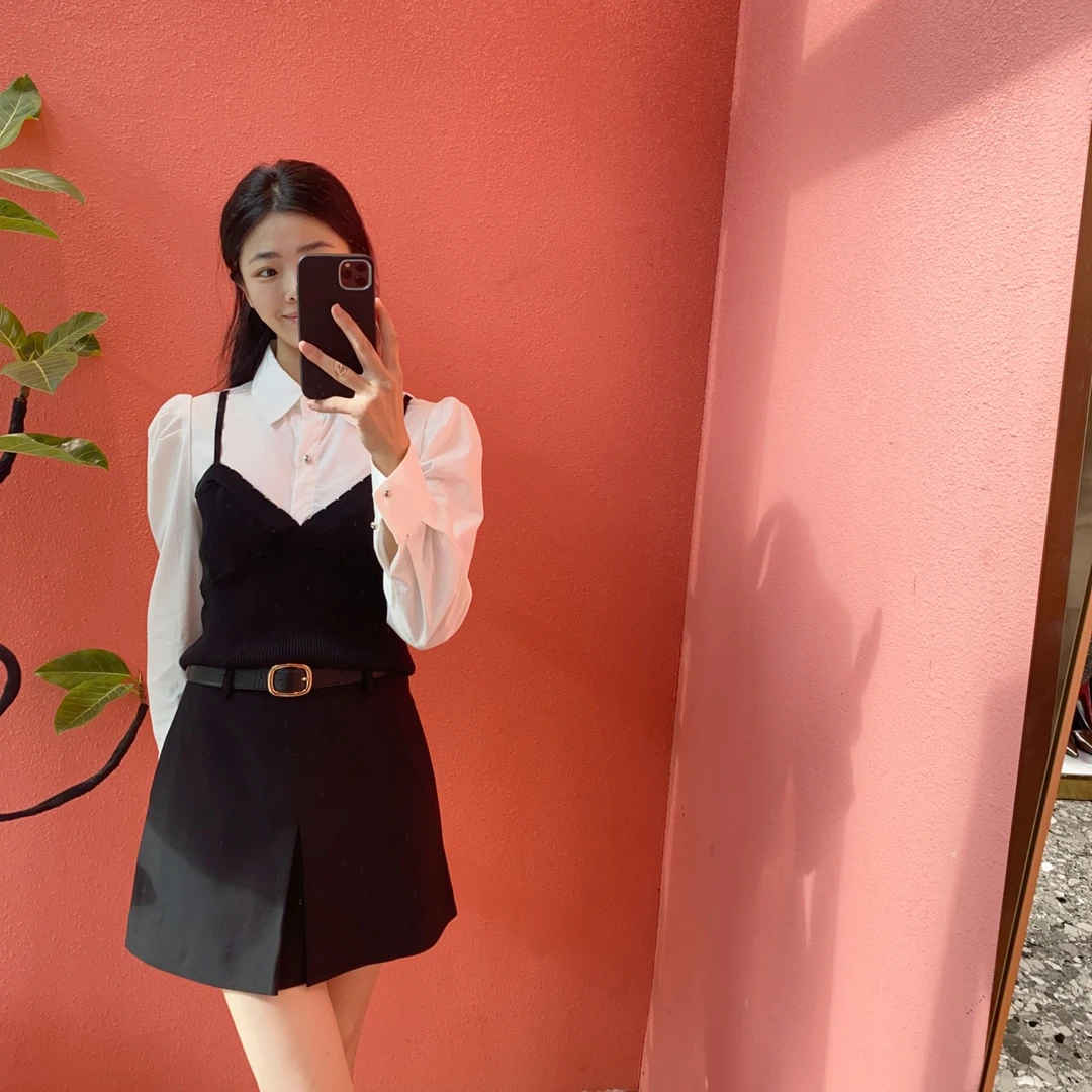 （默茗服装）设计感针织拼接衬衫