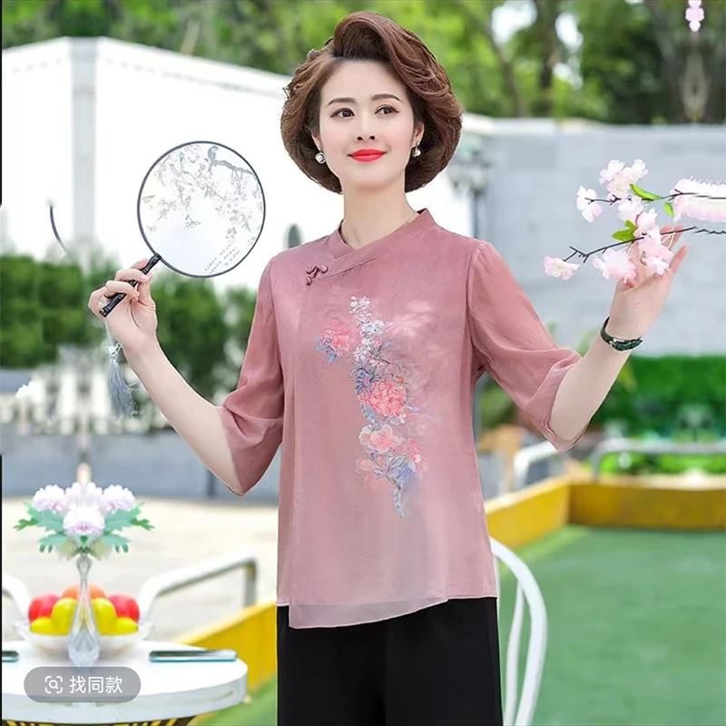 8929-夏季新款中老年妈妈装中国风中袖洋气时尚气质薄上衣C18-1-3