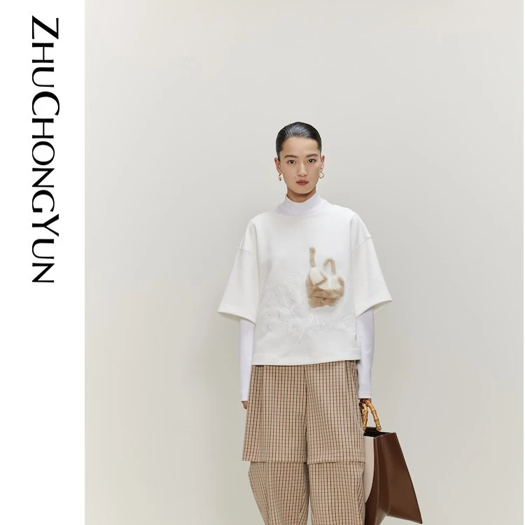 【米儿精选】ZHUCHONGYUN款通勤时尚格纹可拆卸长裤女士宽松