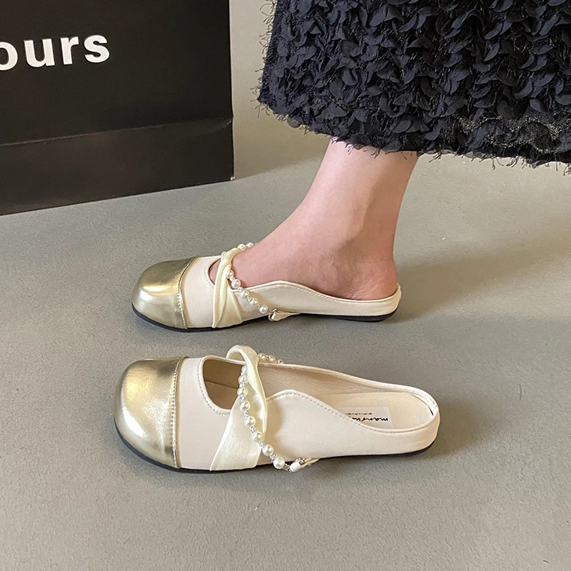 法式小香风平底包头半拖鞋女外穿2025春夏季新款晚风休闲玛丽珍鞋