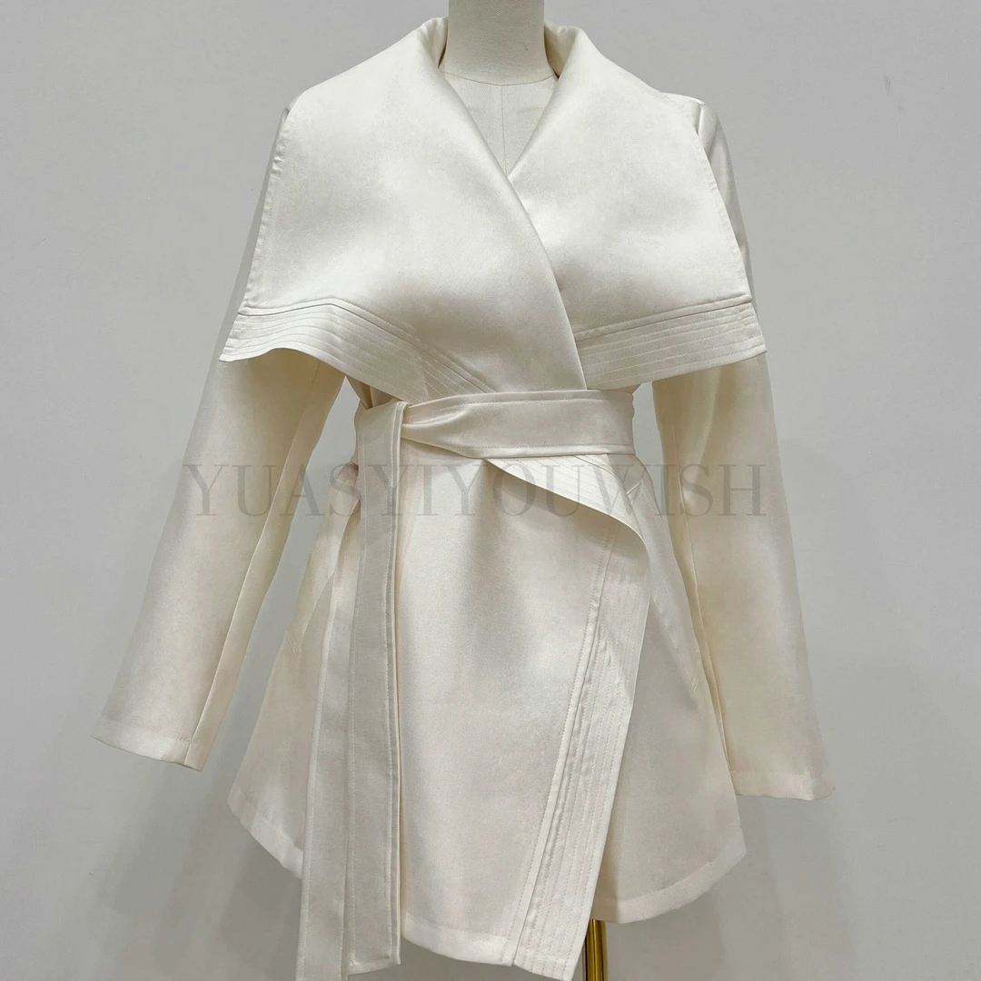 YUASYIYOUWISH|“淡卷”设计师版型大翻领系带收腰风衣外套