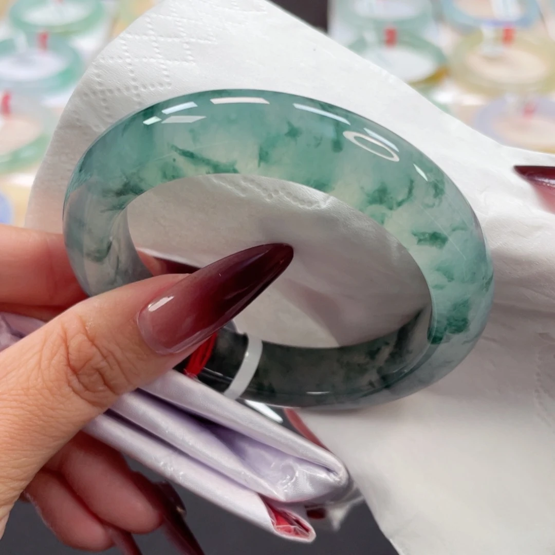 未镶嵌手镯翡翠49号56冰飘蓝花满园春色浓墨重彩