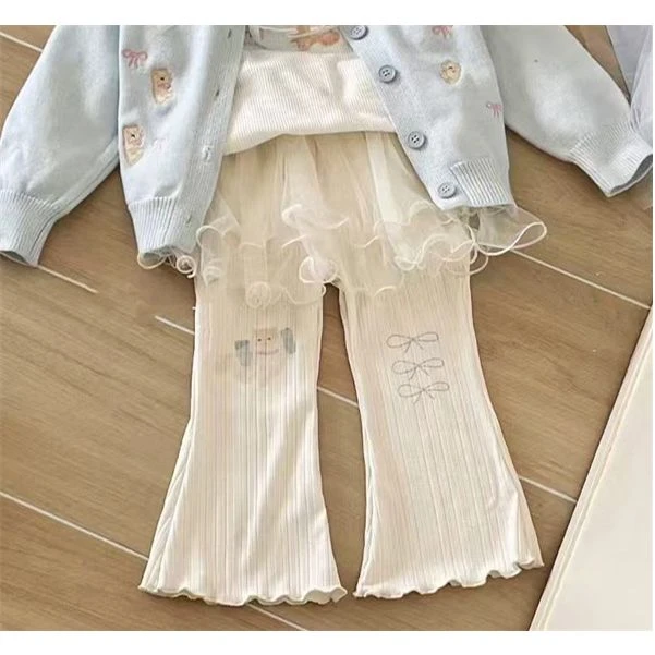 AA61~XM·25春~网纱假两件喇叭裤X626