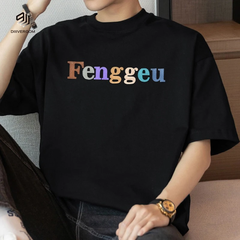 DIIIVERGOM重磅新款短袖恤男潮流字母印花半袖圆领宽松上衣服全棉