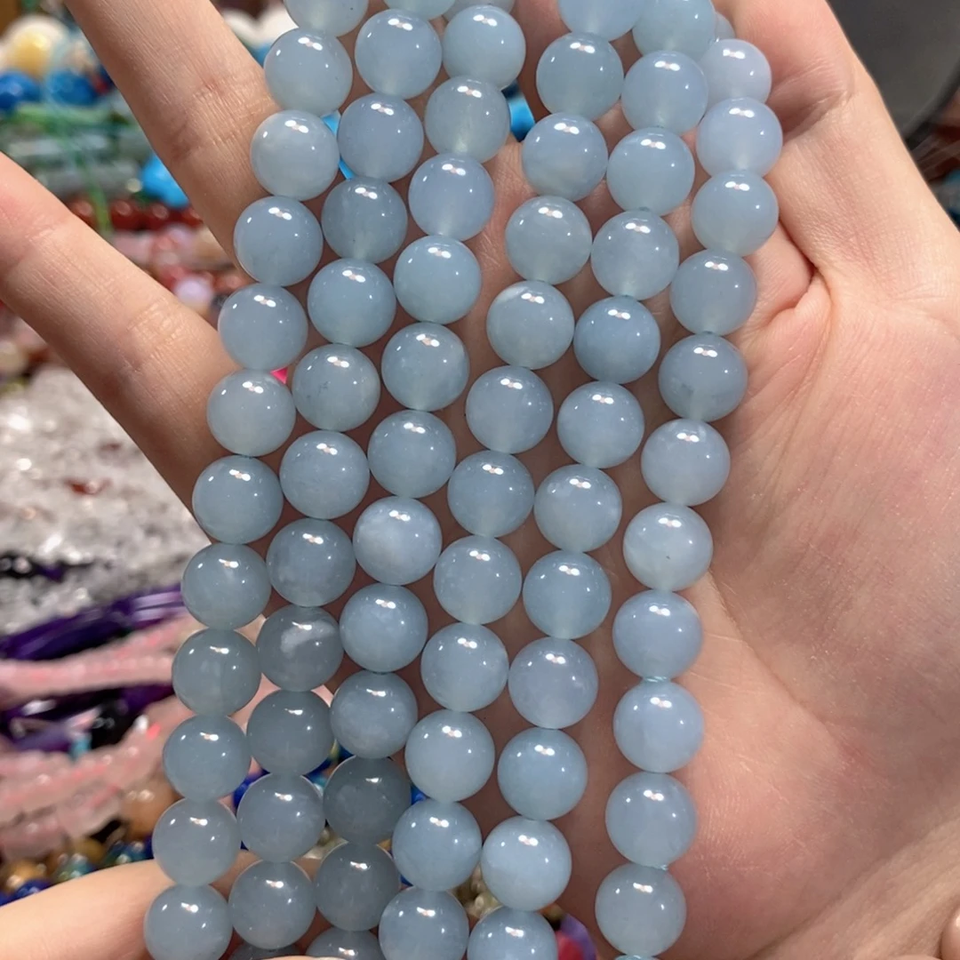 玛瑙/玉髓未镶嵌珠宝半成品海蓝玉髓一条卡10mm