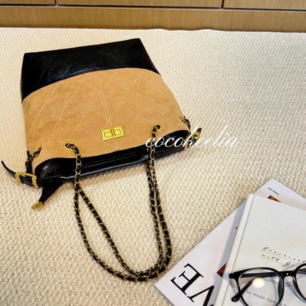 高级感小香风水桶包女2025新款秋冬大容量通勤菱格绣线单肩腋下包