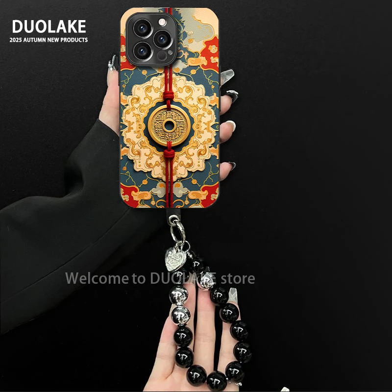 钱来运转适用苹果vivo华为oppo小米iPhone17电镀羊皮防摔手机壳潮